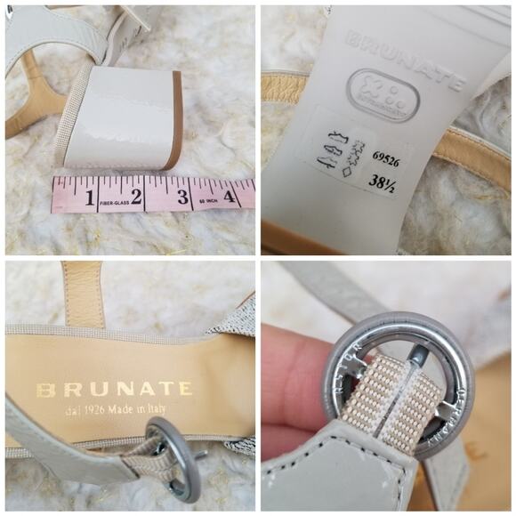 Square Toe Dress Sandal Gray Leather Knot Detail Brunate Size EU 38.5 Buckle EUC - Picture 9 of 14